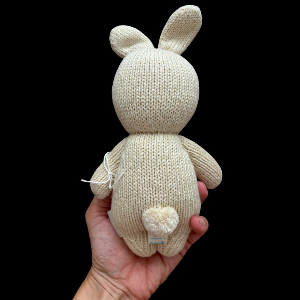 Cuddle + Kind Baby Rabbit Oatmeal Bunny Hand Knit Stuffed Animal Cream Plush Toy - Picture 3 of 7